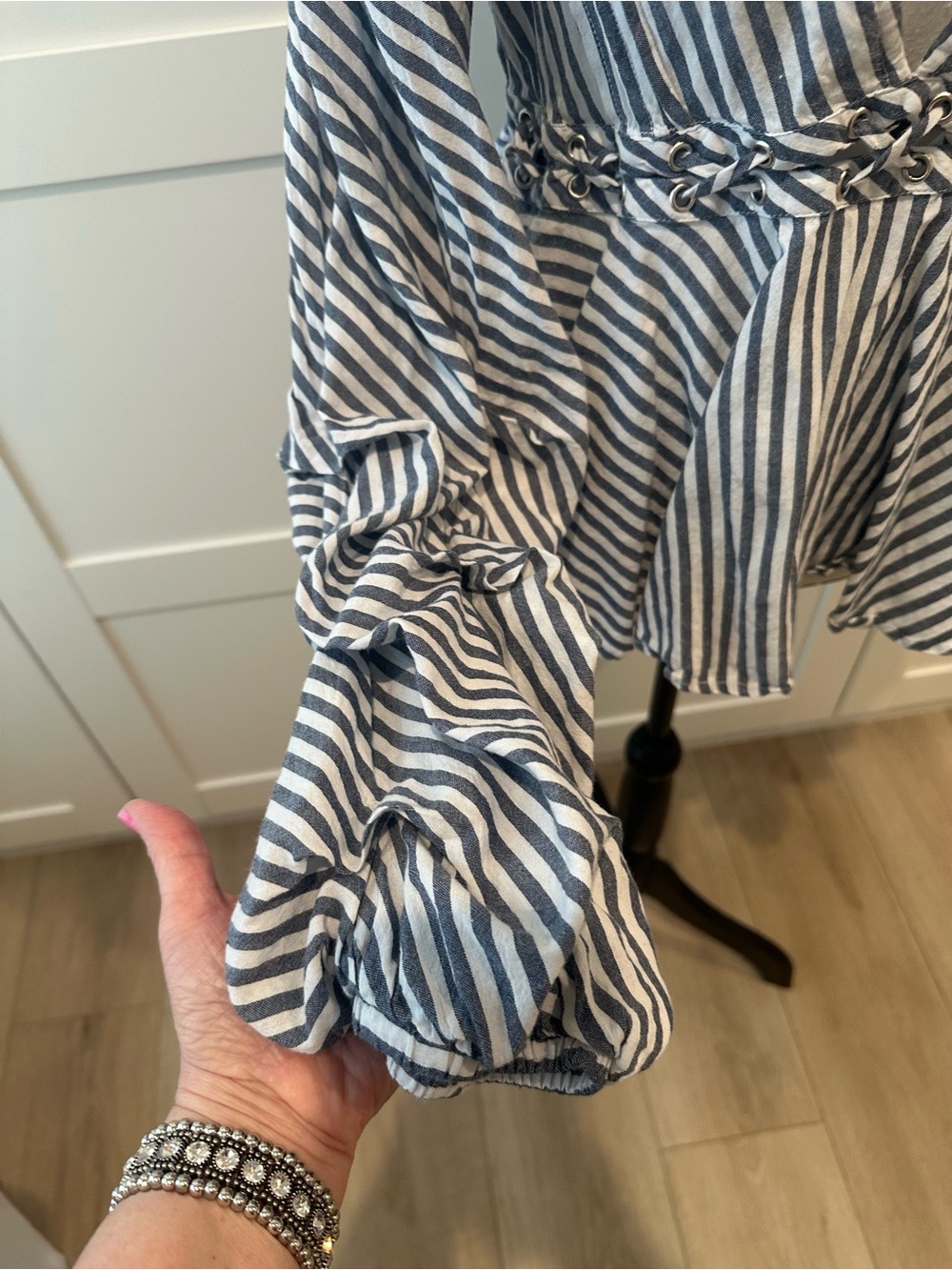 VENUS Navy & White Striped V-Neck Peplum Blouse FITS LIKE A 6 - Picture 12 of 13